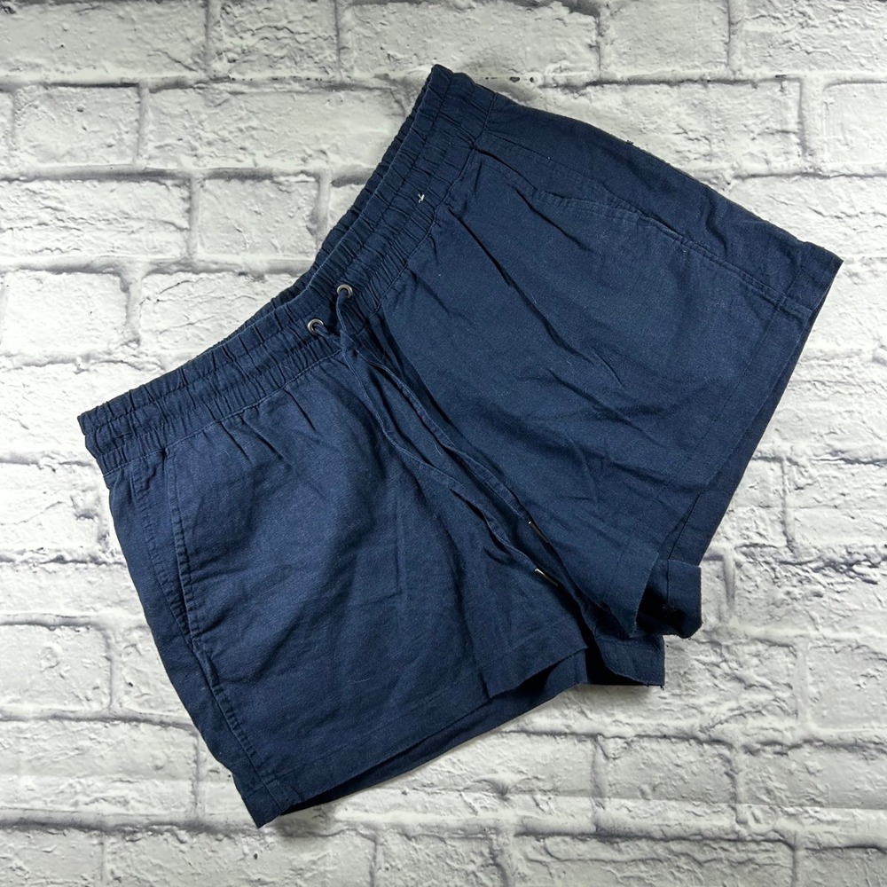 Gap Womens Linen Blend Drawstring Pull On Shorts Navy Blue Large